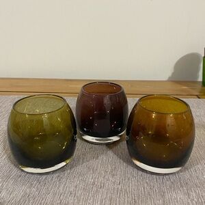 PartyLite Trio Glass Candle Holders - Olive, Burgundy, Amber